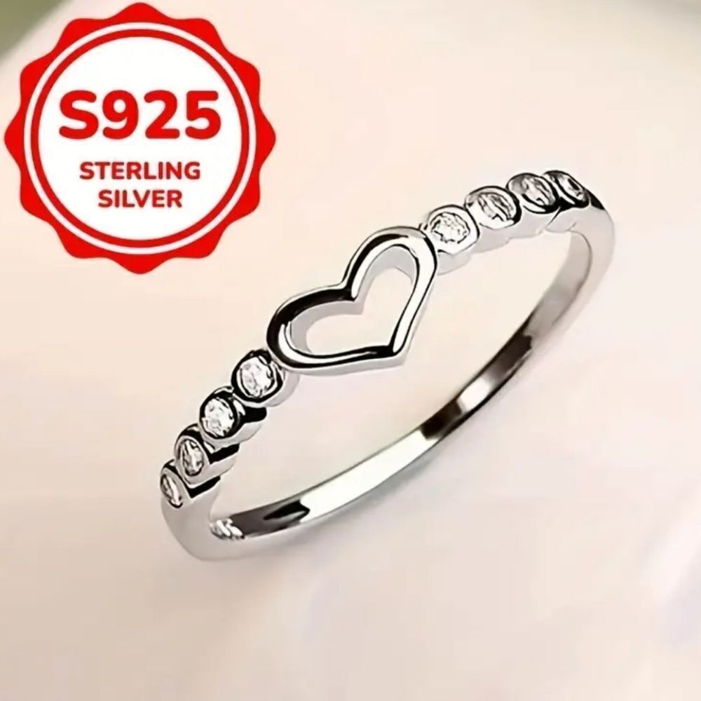 Sterling Silver Heart Ring with Crystals sz 7
